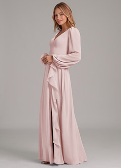 Azazie Simone Abiti da Damigella Abito A-Line in Chiffon Manica Lunga Rosa Rossore image6