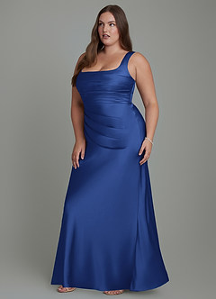 Azazie Agustina Abiti da Damigella Abito Sirena in Raso Elasticizzato Corsetto Blu Reale image11