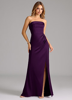 Azazie Aretha Bridesmaid Dresses Grape A-Line Strapless Stretch Satin Convertible Dress image4