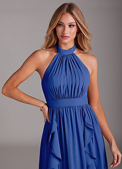 Azazie Avary Bridesmaid Dresses Royal Blue A-Line Pleated Chiffon Dress image6