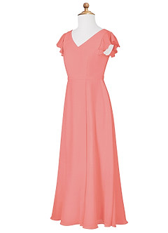 Azazie Claudine Junior Robe Trapèze en Mousseline de soie Plissée Corail image7