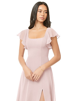 Azazie Bondi Brautjungfernkleider A-Linie Gestreift Chiffon Kleid Zartrosa image6