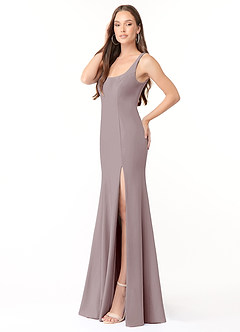 Azazie Arwen Bridesmaid Dresses Vintage Mauve Sheath Side Slit Stretch Crepe Dress image3