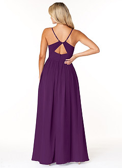 Azazie Dominic Bridesmaid Dresses Grape A-Line V-Neck Pleated Chiffon Dress image2
