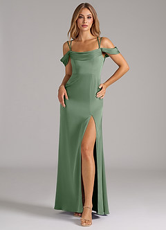 Azazie Callan Bridesmaid Dresses Matcha A-Line Pleated Stretch Satin Convertible Dress image3