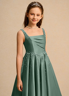 Azazie Mochi Girl Blumenmädchenkleider Ballkleid Plissee Matte Satin Kleid Eukalyptus image7
