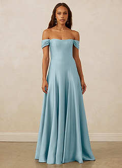 Christian Siriano Bridal for Azazie 1002 Vestidos de damas de honor Vestido de Azul Malhumorado de Satén Elástico de Corte en A Convertible con Vestidos sin tirantes image2