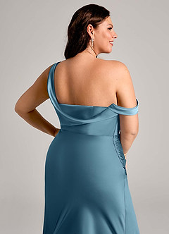 Azazie Madelyn Vestidos de damas de honor Vestido de Bermudas de Satén Elástico de Corte Sirena Convertible con Hombro unilateral image14