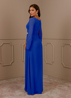 Azazie Belinda vestidos de madre de la novia Vestido de Azul Real de Gasa de Corte En A con Cuello en V Plisado image4