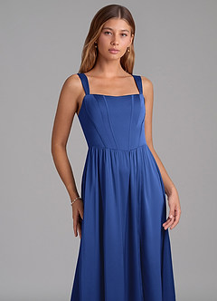 Azazie Rosaline Bridesmaid Dresses Royal Blue A-Line Side Slit Stretch Satin Dress image6
