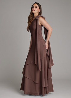 Azazie Monique Robes de demoiselle d'honneur Robe Trapèze en Mousseline de soie Asymétrique Ganache image7