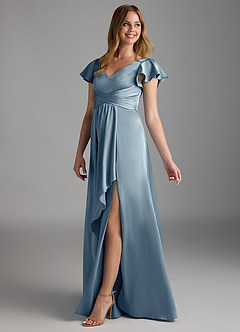 Azazie Omari Bridesmaid Dresses Dusty Blue A-Line Stretch Satin Dress image5