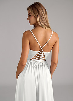 Azazie Aaida Bridesmaid Dresses White A-Line Corset Stretch Satin Dress image2