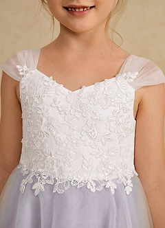 Azazie Momo Flower Girl Dresses Ivory Frosted Lilac A-Line Lace Dress image6