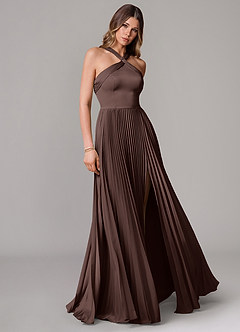 Azazie Afra Abiti da Damigella Abito A-Line in Raso Elasticizzato Plissettato Ganache image1