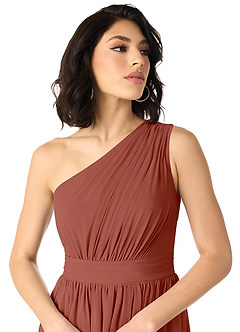 Azazie Mathilda Abiti da Damigella Abito A-Line in Chiffon Monospalla Auburn image4