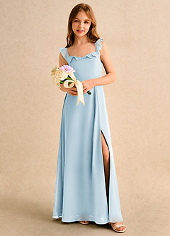 Azazie Chip Girls Formal Flower Girl Dresses Sky Blue A-Line Sleeveless Chiffon Dress image5