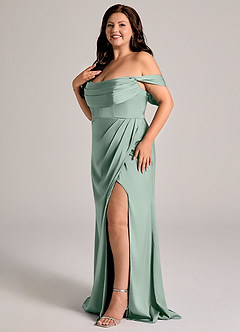 Azazie Johana Bridesmaid Dresses Agave Mermaid Off the Shoulder Stretch Satin Convertible Dress image10
