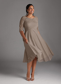 Azazie Gracelyn Mother of the Bride Dresses Taupe A-Line Lace Dress image8