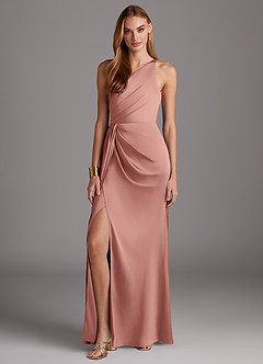 Azazie Mika Bridesmaid Dresses Rosette Sheath One Shoulder Stretch Satin Dress image3
