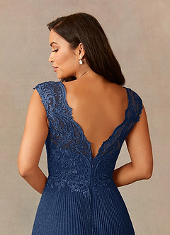 Upstudio Vandalia Abiti per la Madre della Sposa Abito A-Line in Maglia Luccicante con Scollo a V Marino Scuro image6