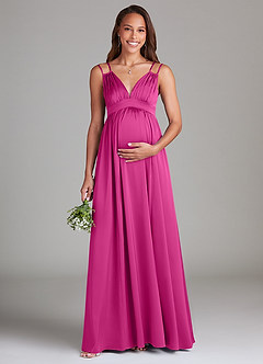 Azazie Emree Maternity Bridesmaid Dresses A-Line Stretch Satin Floor-Length Dress with Pockets image1
