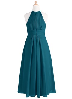 Azazie Bonnie Junior Ink Blue A-Line Pleated Chiffon Dress image6