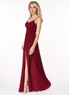 Azazie Yanelie Bridesmaid Dresses Burgundy A-Line Scoop Pleated Chiffon Dress image5