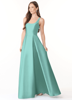 Azazie Neve Bridesmaid Dresses Aqua Ball-Gown with Pockets Stretch Satin Dress image3