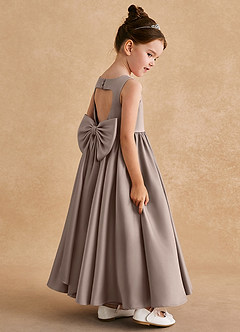 Azazie Bettie Flower Girl Dresses Taupe A-Line Bow Matte Satin Dress image5