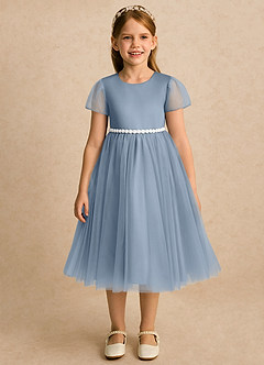Azazie Kaylor Flower Girl Dresses Dusty Blue A-Line Pleated Tulle Dress image5