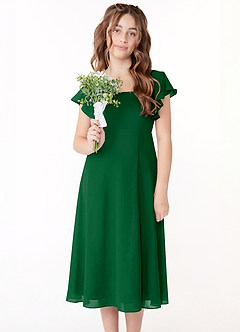 Azazie Bondi Junior Linia A Marszczony Szyfon Długość herbaty Młodsza druhna Sukienka image4