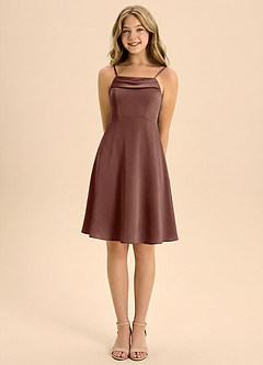 Azazie Anselie Junior Vestido de Expresado de Satén Elástico de Corte en A con Plisado image5