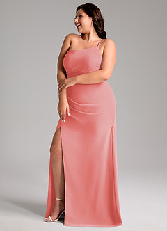 Azazie Eren Jurken voor bruidsmeisjes Jurk van Chiffon met Kolom One-Shoulder Koraal image11