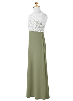 Azazie Rana Junior Pistachio A-Line Lace Chiffon Dress image7