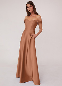 Barbie ♥ Azazie Brautjungfernkleider Wandelbar A-Linie Schulterfrei Stretch-Satin Kleid Bronzer image4
