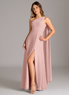 Azazie Tella Robes de demoiselle d'honneur Robe Trapèze en Mousseline de soie Asymétrique Rose Poudré image3