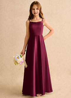 Azazie Joella Girls Formal Flower Girl Dresses Burgundy A-Line Pleated Stretch Satin Dress image3