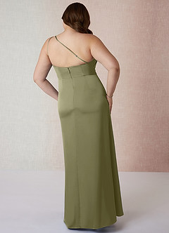 Azazie Mika Robes de demoiselle d'honneur Robe Fourreau en Satin extensible Ue épaule Pistache image11