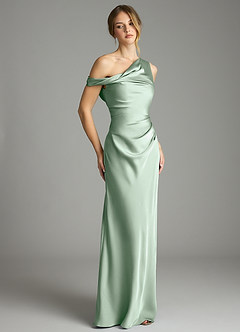 Azazie Emerson Bridesmaid Dresses Agave Mermaid Off the Shoulder Stretch Satin Dress image5