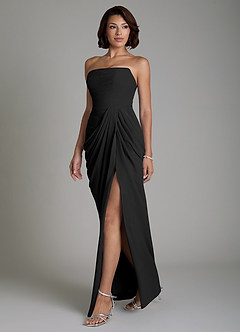 Azazie Nyra Bridesmaid Dresses Black Sheath Corset Chiffon Dress image6