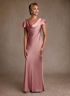 Azazie Shelby Mother of the Bride Dresses Dusty Rose Mermaid Pleated Stretch Satin Dress image1