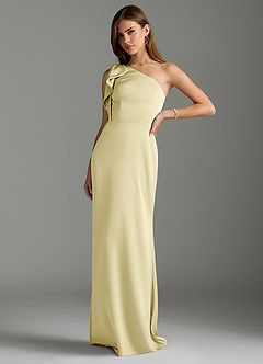 Azazie Rinna Bridesmaid Dresses Lemon Sorbet Mermaid Ruched Stretch Satin Dress image4