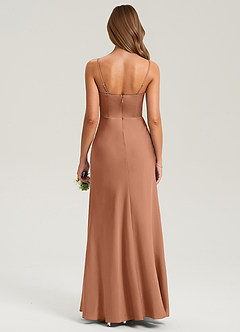 Azazie Lidia Robes de demoiselle d'honneur Robe Sirène en Satin extensible Fente Latérale Bronze image2