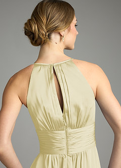 Azazie Bonnie Bridesmaid Dresses Lemon Sorbet A-Line Pleated Stretch Satin Dress image6