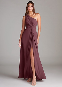 Azazie Brooke Bridesmaid Dresses Sangria A-Line One Shoulder Chiffon Dress image1