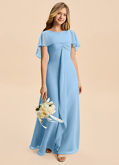Azazie Selena Junior Steel Blue A-Line Ruched Chiffon Dress image5