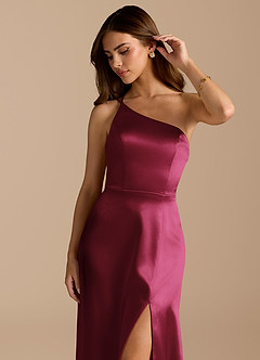 Azazie Trina Bridesmaid Dresses Burgundy A-Line One Shoulder Metallic Satin Dress image7
