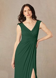 Azazie Andi Abiti per la Madre della Sposa Abito A-Line in Maglia Plissettato Verde Scuro image4