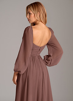 Azazie Bailee Bridesmaid Dresses Espresso A-Line Long Sleeve Chiffon Dress image2